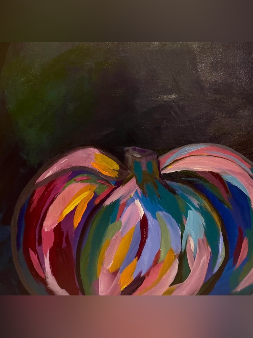 Abstract Multicolor Pumpkin Canvas Art - framed original Art